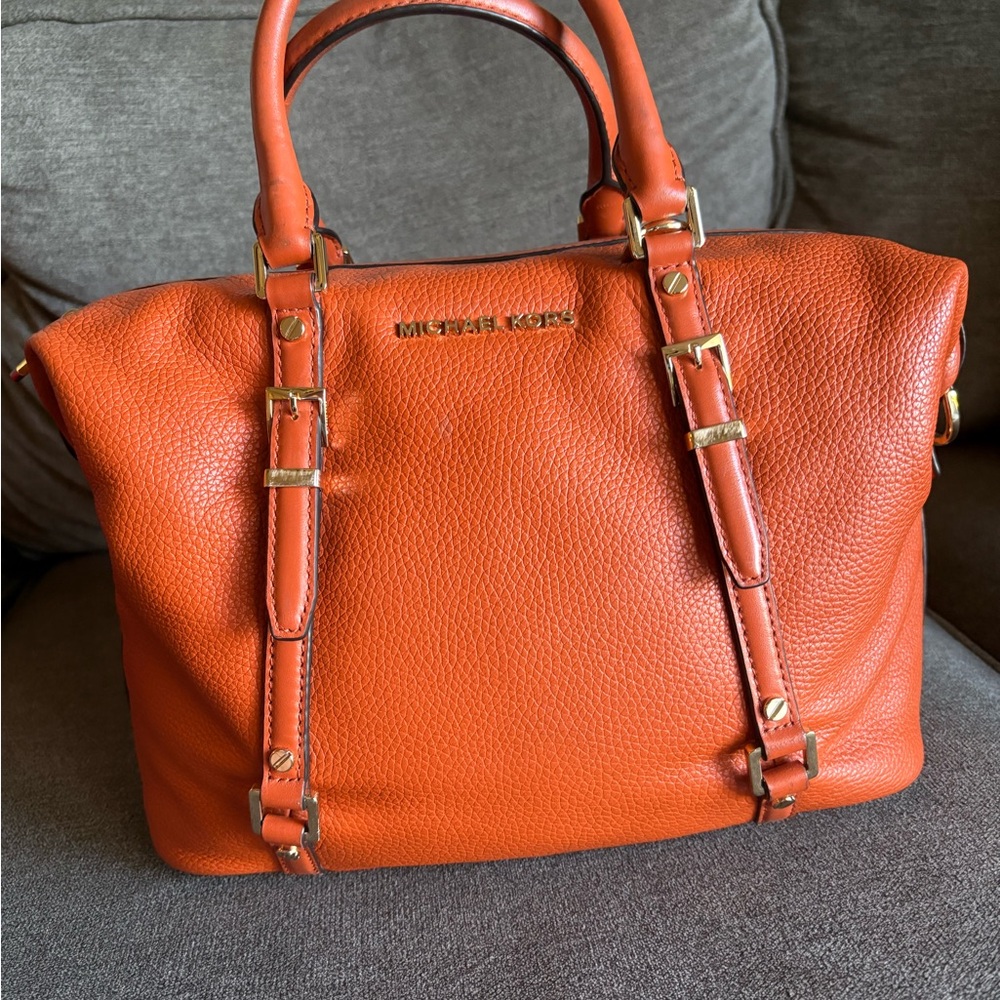 Michael Kors Orange Satchel with Pebbled Leather